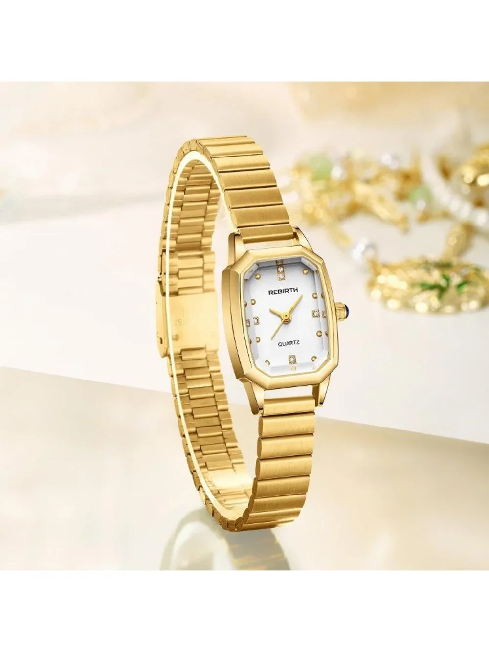 Women’s Gold Rectangular Quartz Stainless Steel Strap Classic Vintage Wristwatch